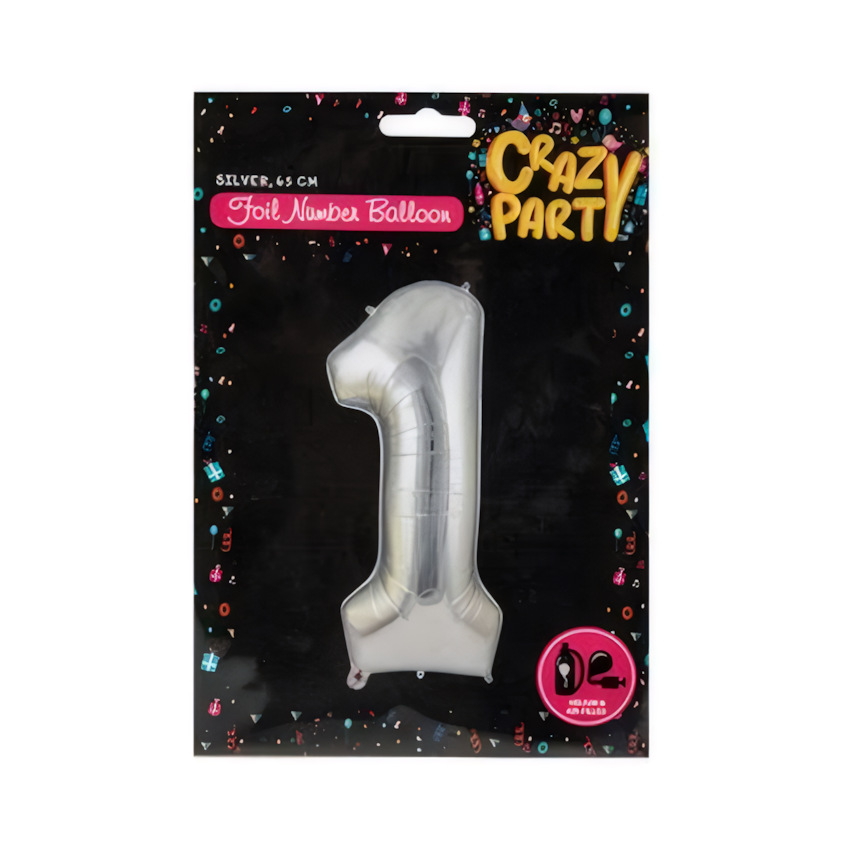 Silver Helium Foil Number 1 Balloon (86 cm)