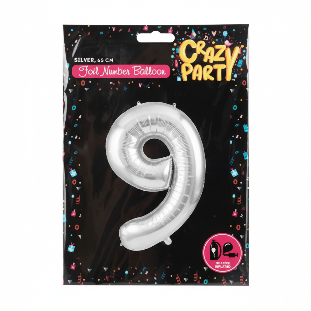 No. 9 Silver Foil Balloon Suitable for Helium 65 cm