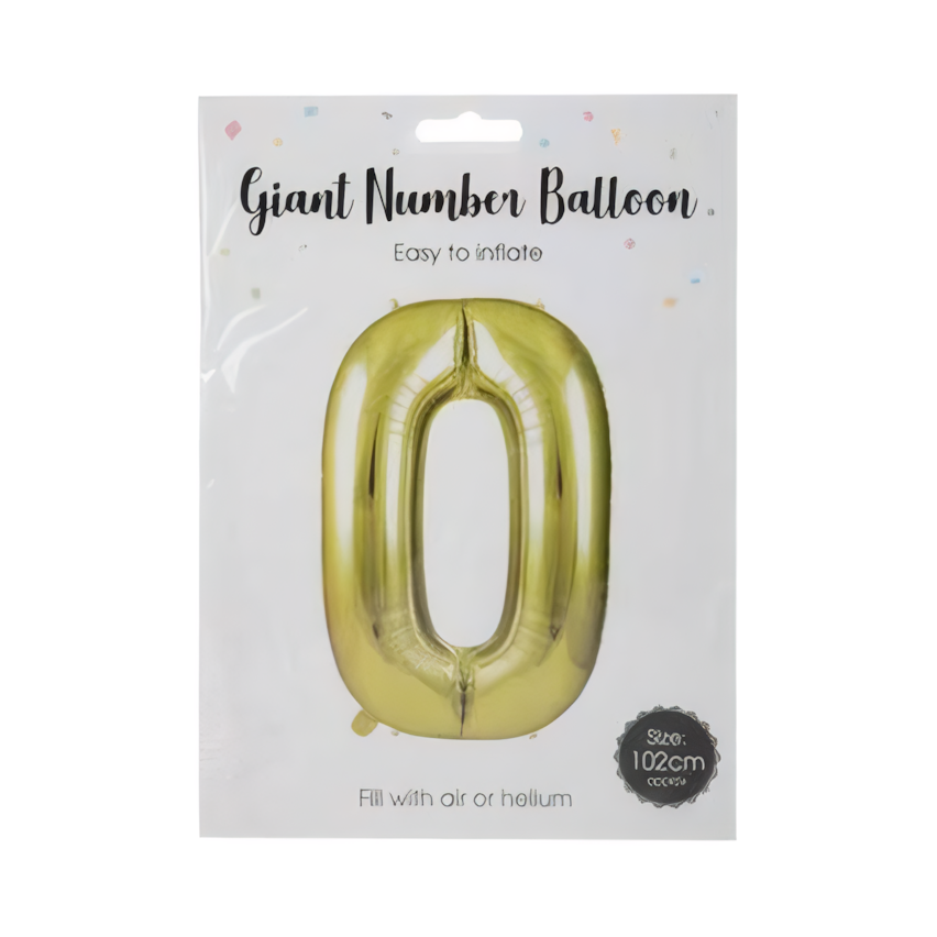 Gold Foil Helium Balloon Number 0 (102 cm)