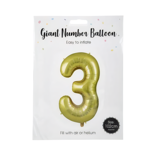 Gold Helium Balloon - Foil Number 3 - 102cm