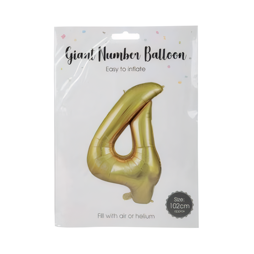 Gold Foil Helium Balloon, Number 4 (102 cm)