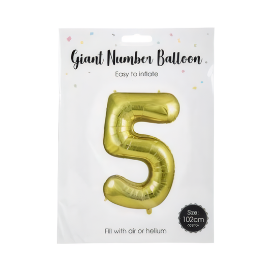 Gold Helium Balloon - Foil Number 5 - 102cm
