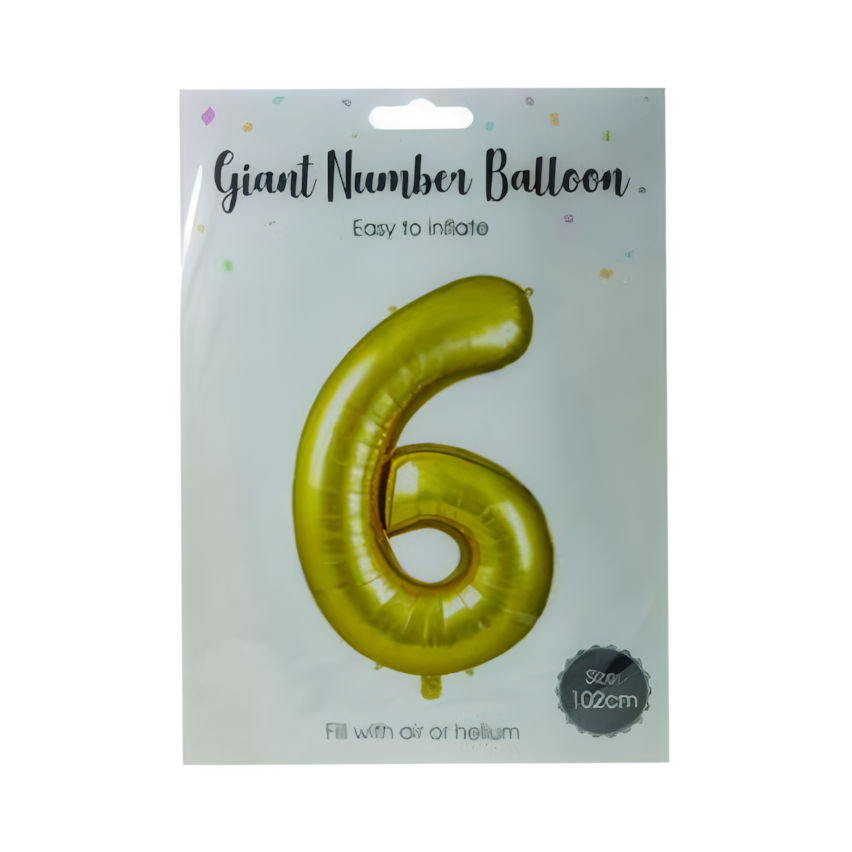 Gold Foil Helium Balloon Number 6 (102 cm)