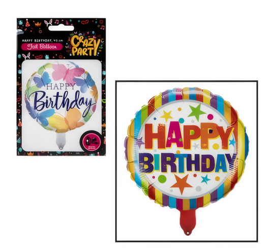 Balloon - Suitable for Helium - Round Happy Birthday - 45cm - Assorted Designs