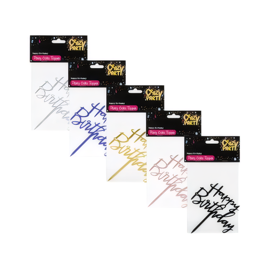 Cake Topper with Happy Birthday (1 Piece) - Various Colours
