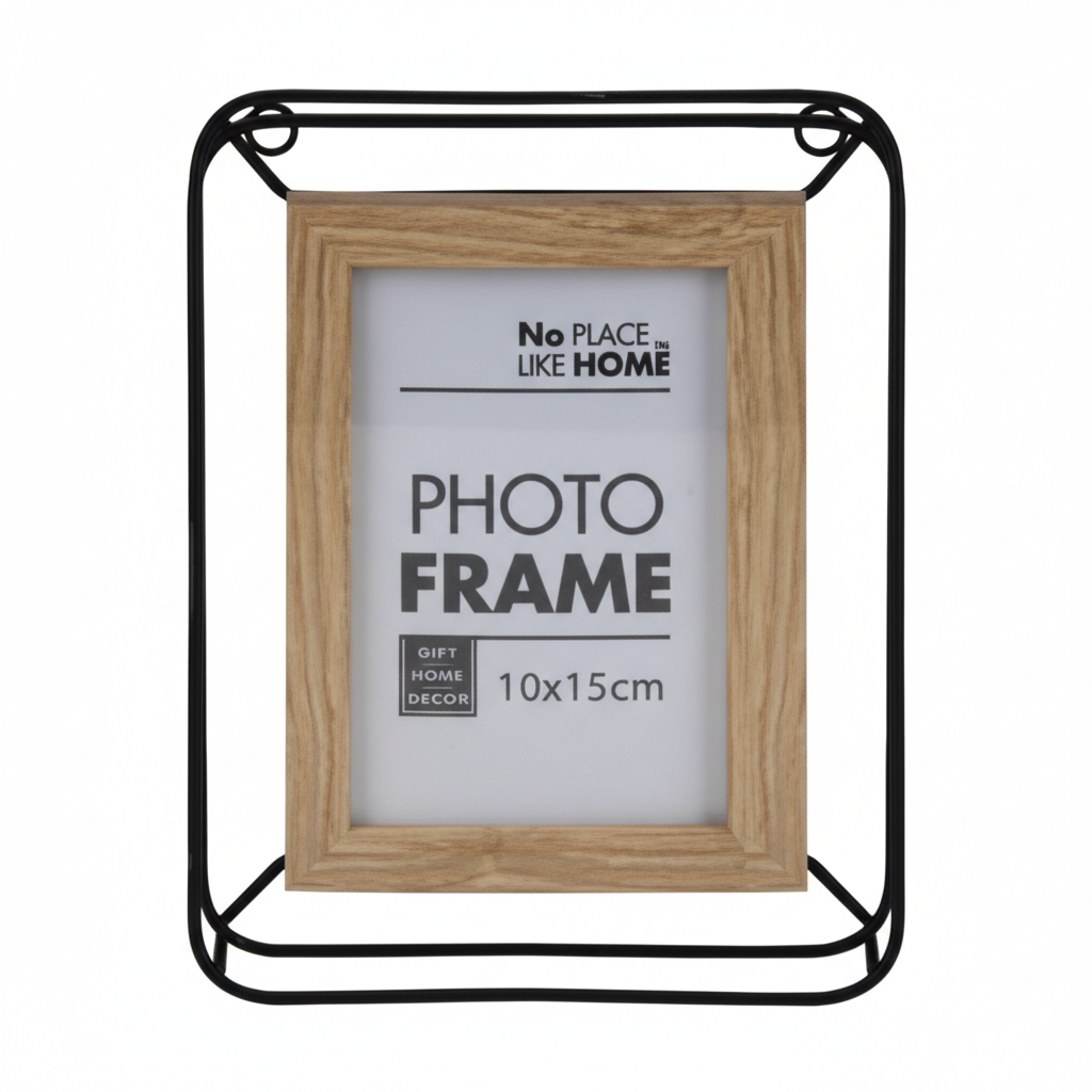 Picture Frame Square Metal & Wood 10x15 cm. Glass Front.