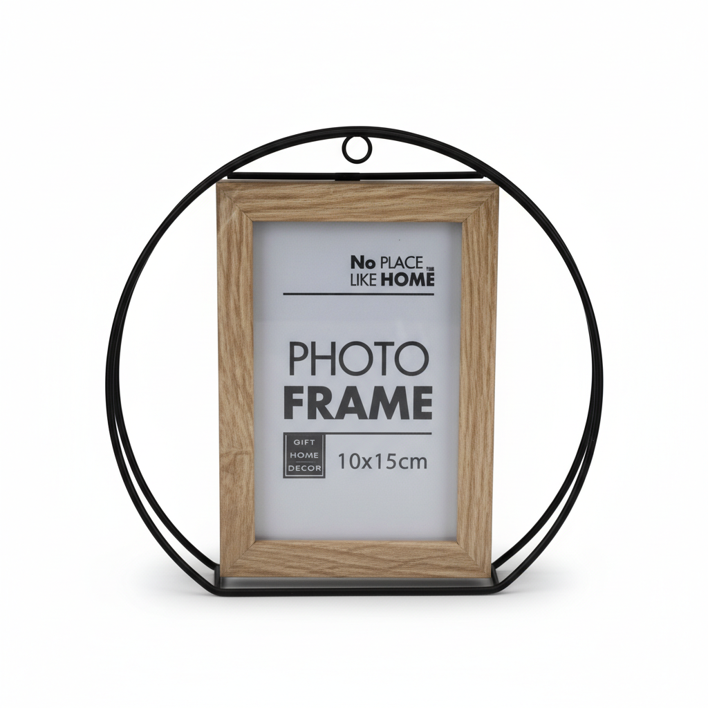 Picture Frame Round Metal & Wood 10x15 cm. Glass Front.