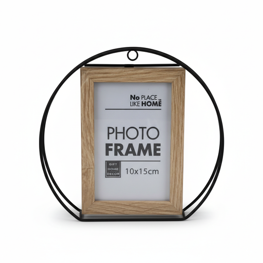 Picture Frame Round Metal & Wood 10x15 cm. Glass Front.