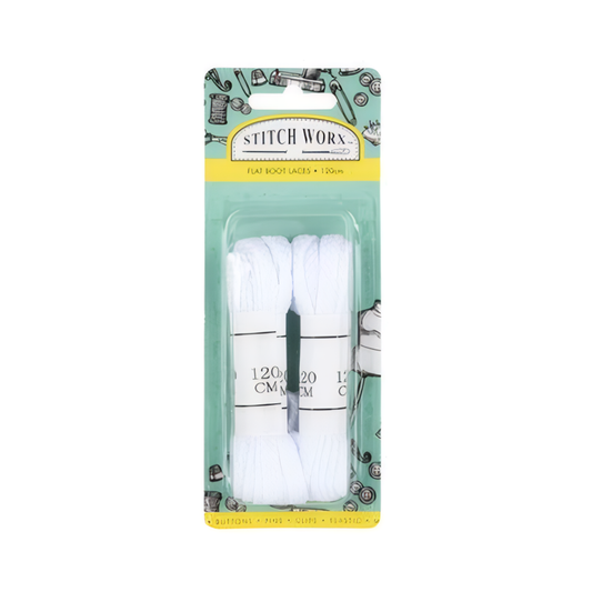 White Flat Boot Laces, Bulk Pack of 6 x 2 Sets per Pack, 120 cm