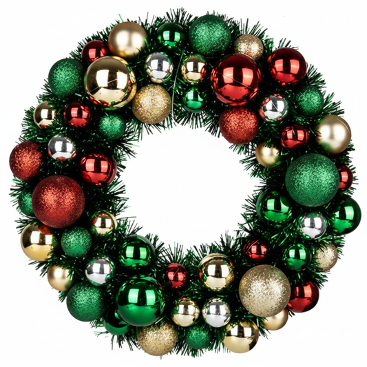 Christmas Wreath Tinsel With Baubles 33 cm