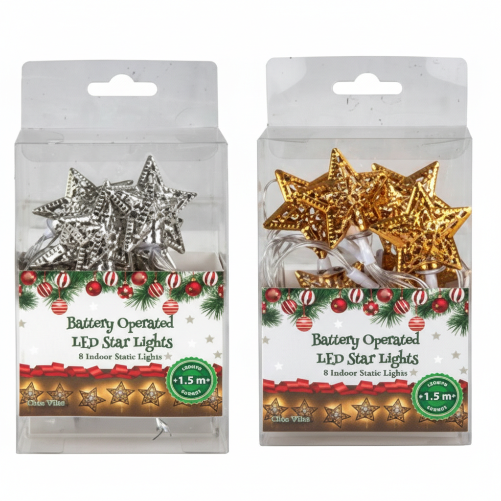 LED Star Christmas Lights Battery Operated 1.5m