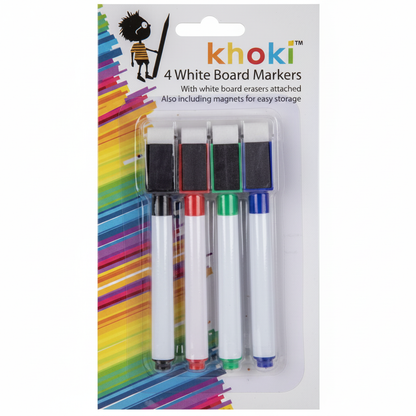 White Board Markers in Black, Green, Red, Blue (4 Pieces)