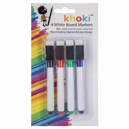 White Board Markers in Black, Green, Red, Blue (4 Pieces)