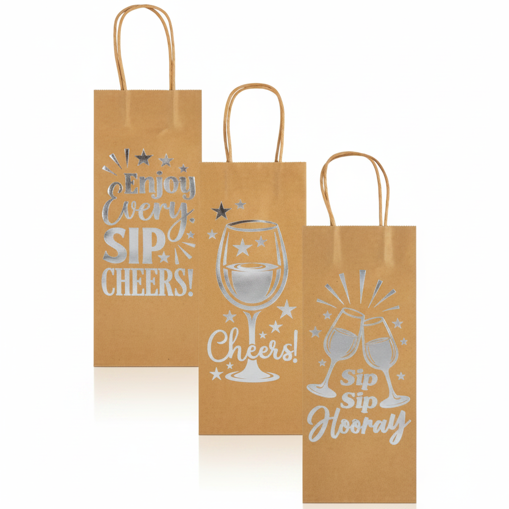 Paper Wine Bag with Wording, Assorted (13 x 33 cm)