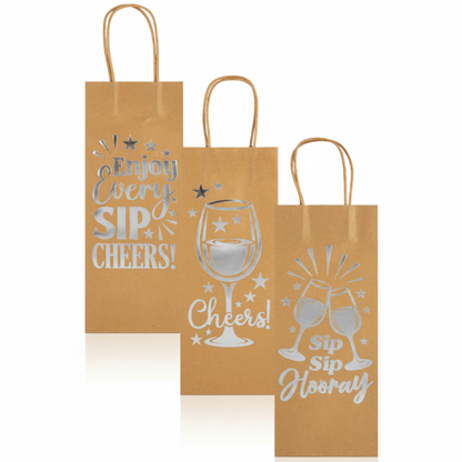 Paper Wine Bag with Wording, Assorted (13 x 33 cm)