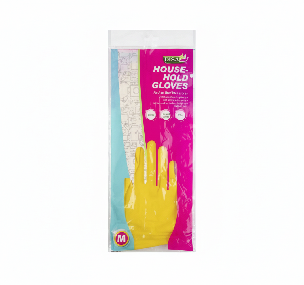 Lined Latex Household Gloves - Medium Size