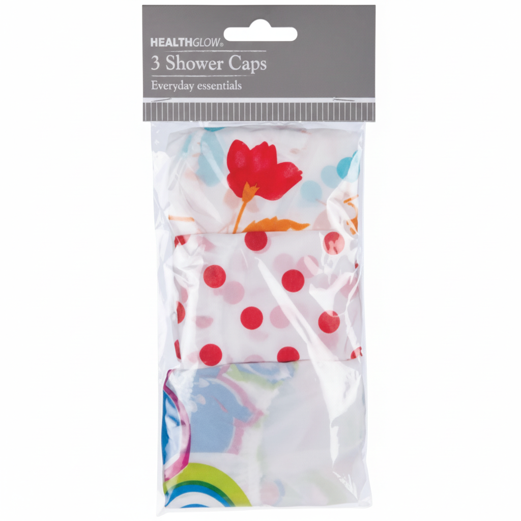 PVC Shower Caps with Assorted Designs (Packs of 3 and 6)