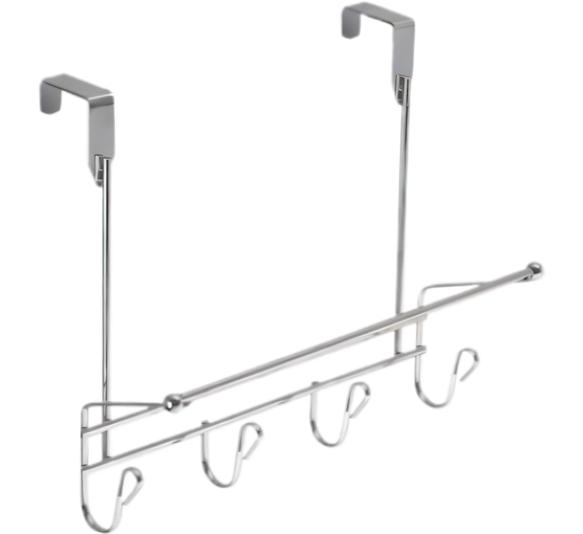 Chrome Plated Over Door Hanger - 4 Hooks - Plus Towel Bar