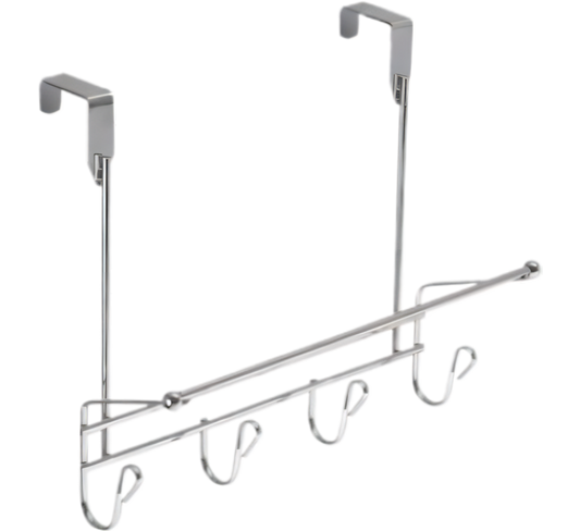 Chrome Plated Over Door Hanger - 4 Hooks - Plus Towel Bar