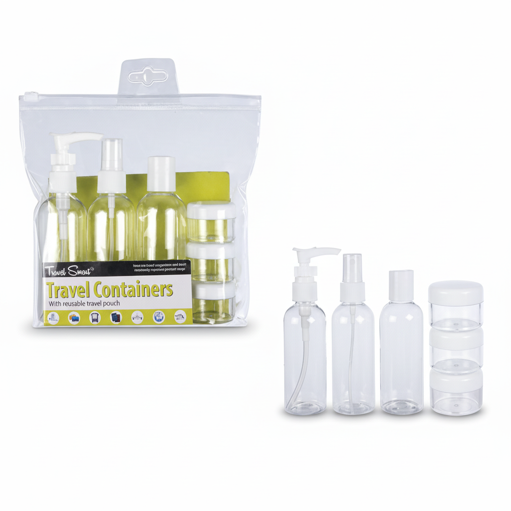 Travel Set in Pouch (6 Piece with 3 x 100 ml Bottles and 3 x 15 ml Containers)