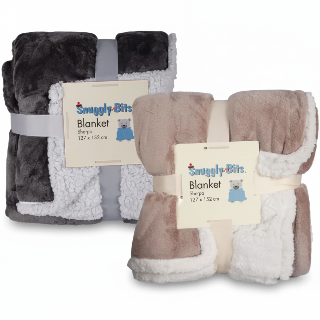 Flannel Blanket with Sherpa - 127cm x 152cm - Various Colors