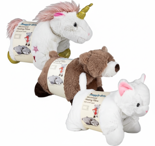 Microwave Heating Pad Animal Pillow - Reusable Warm Compress - Soft Plush Cushion - Assorted Designs