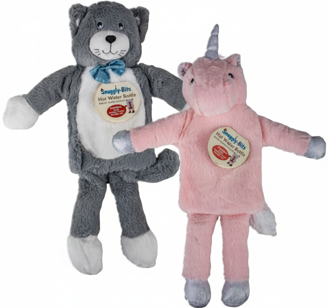 Hot Water Bottle with Plush Animal Cover - 1 L - Assorted Designs