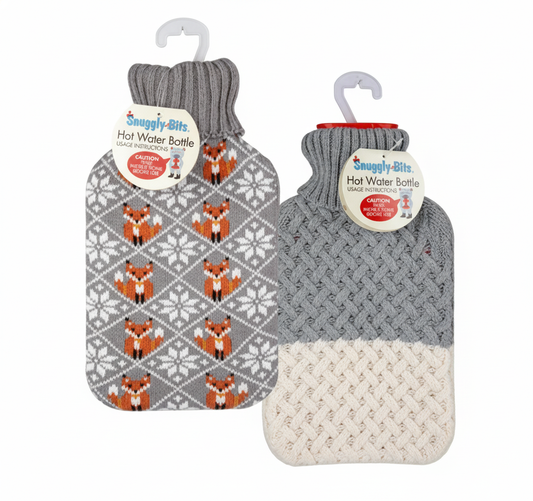 Hot Water Bottle - 2 Litre Capacity - With Knit Cover - Various Colors