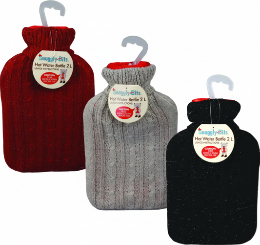 Hot Water Bottle with Knitted Cover - 2 L - Various Colors