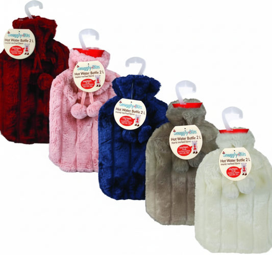 Hot Water Bottle with Faux Fur Cover - 2 L - Various Colors