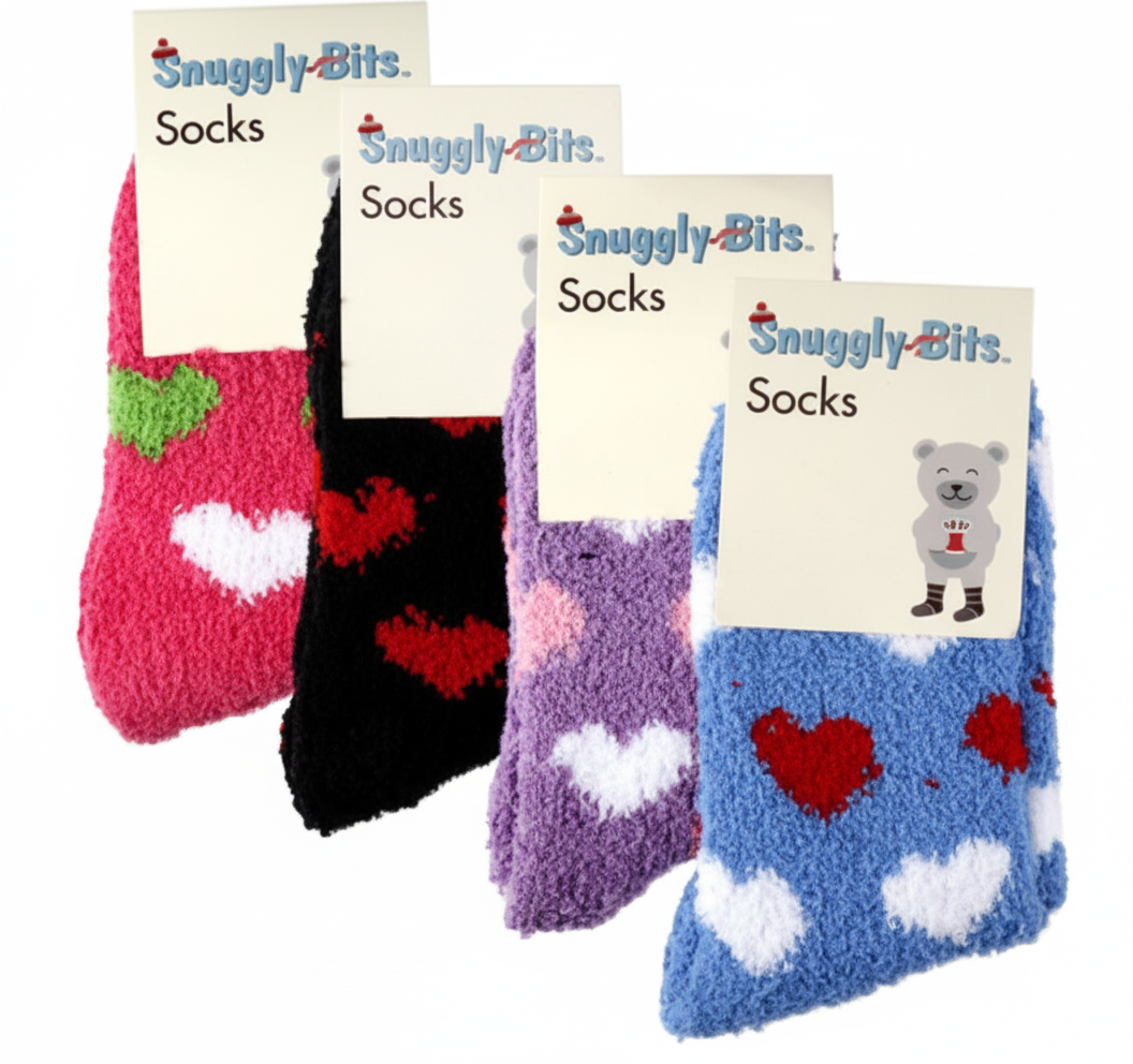 Adult Socks with Fluffy Heart Design - Various Colours