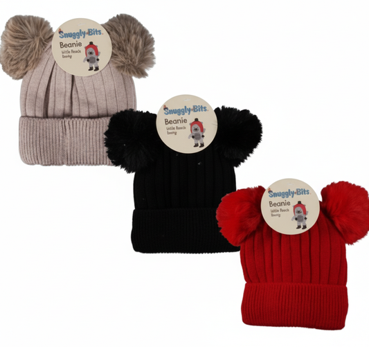 Kids Beanie with Two Tassels and Fleece - 16 cm - Various Colors