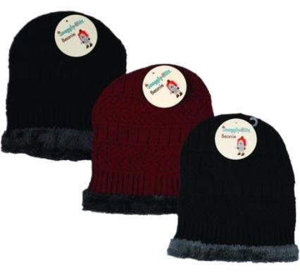 Beanie Hat for Adults - Knitted Design - Inner Fleece Lining