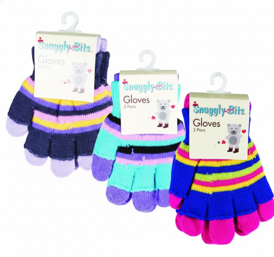Kids Gloves - 2 Pairs Per Pack - Closed Finger and Open Finger - Various Colors