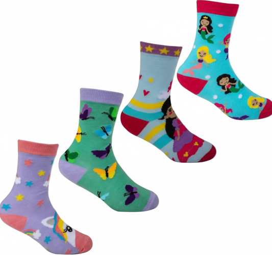 Socks for Kids Girls with Assorted Designs - Size 4-7 (15 cm)