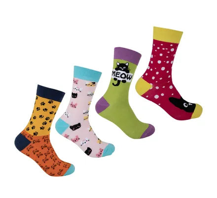 Socks Unisex Cat Designs - Pack of 4