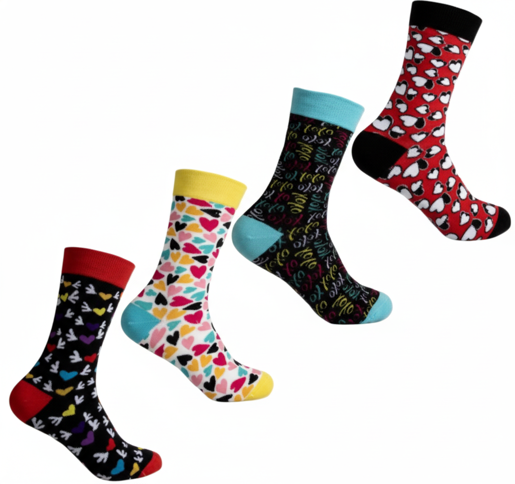 Unisex Love Socks with Assorted Designs (Pack of 4)