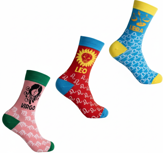 Unisex Zodiac Socks with Assorted Designs - Leo, Virgo, or Libra