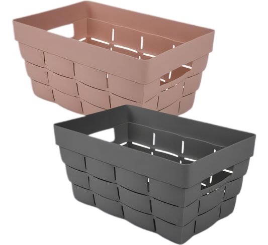 Basket Plastic Woven Pattern 26x17x13cm - Various Colors