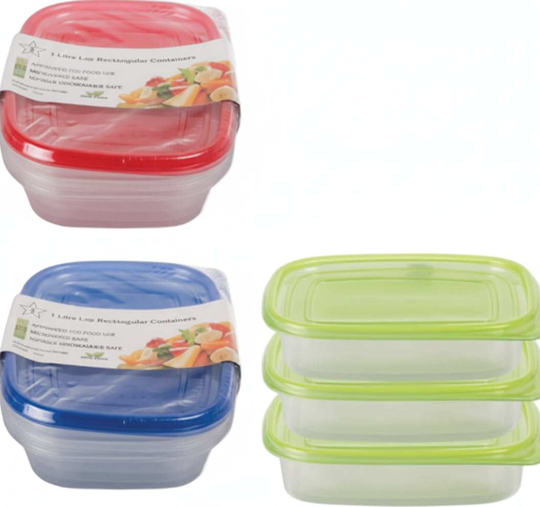 Plastic Container Set in Various Colours - 3 Pieces per Pack - 1 Litre