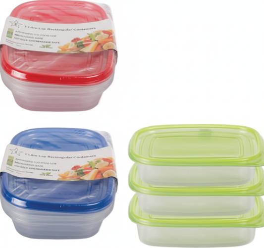 Plastic Container Set - 1 Liter - 3 Pieces per Pack