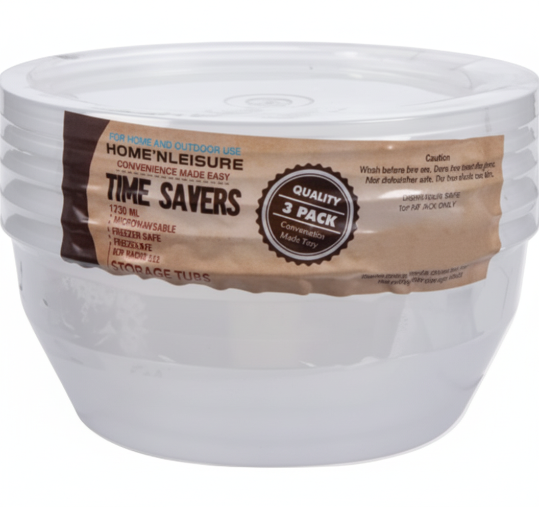 Container for Microwave and Freezer Use - 3 Piece Set - Round - 750 ml