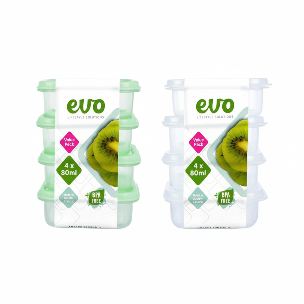 Container Mini - 80 ml - 4 Piece - 5.5 x 5 x 2 cm - Evo - Various Colors