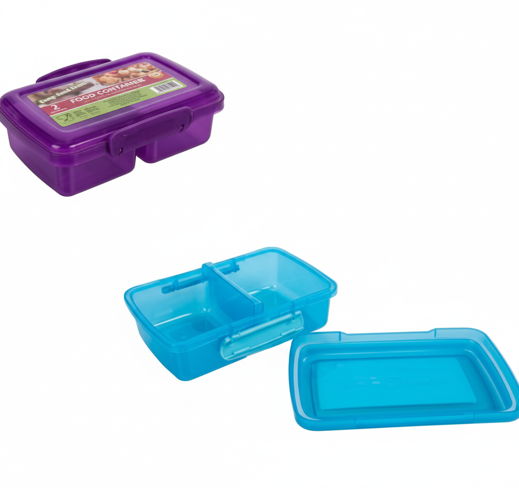 Lunch Box with Clips - 2 Divisions - 16x10x3 cm - Various Colors
