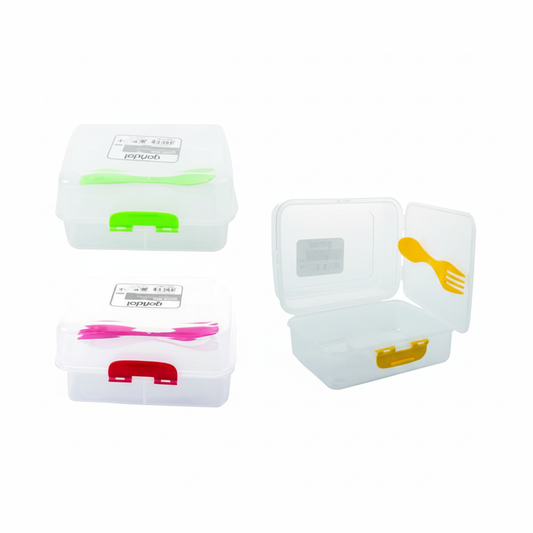 Lunch Box with Fork - 3 Divisions - 13 x 17 x 9 cm - Various Colors
