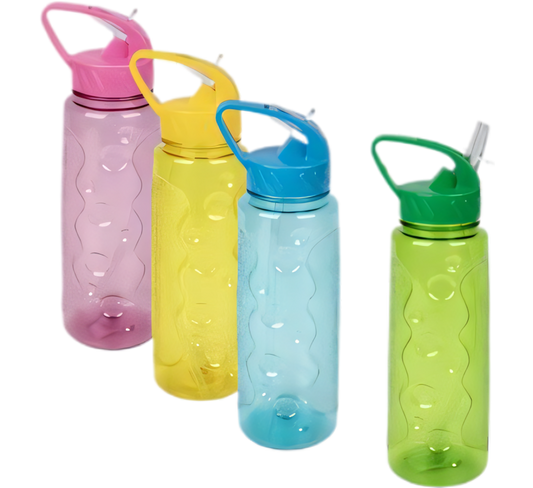 Water Bottle with Straw and Wave Design (730 ml) - Various Colours