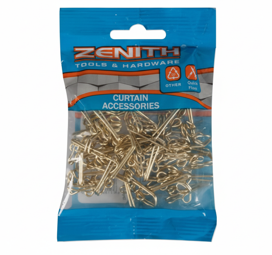 Zenith Brass Curtain Hooks - Pack of 50