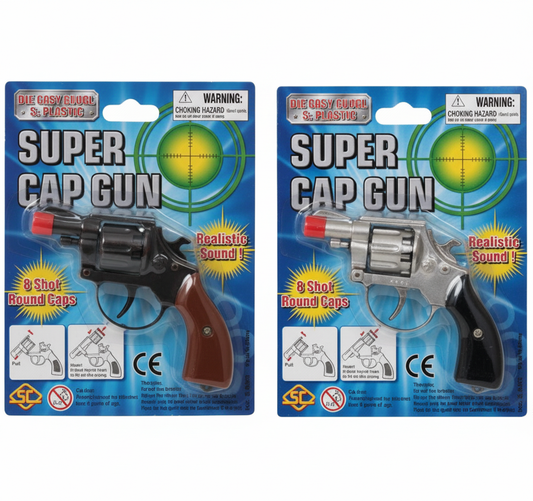 Metal Die Cast 8-Shot Hand Cap Gun Set, Various Colours