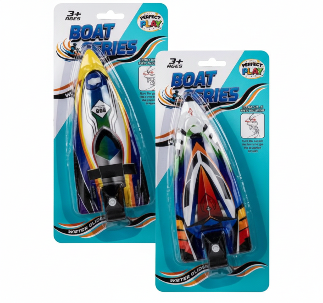 Set of 2 Vehicle Boat Wind Up Toys (18 cm) - Various Colours