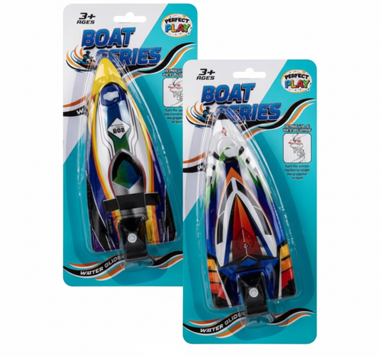 Set of 2 Vehicle Boat Wind Up Toys (18 cm) - Various Colours